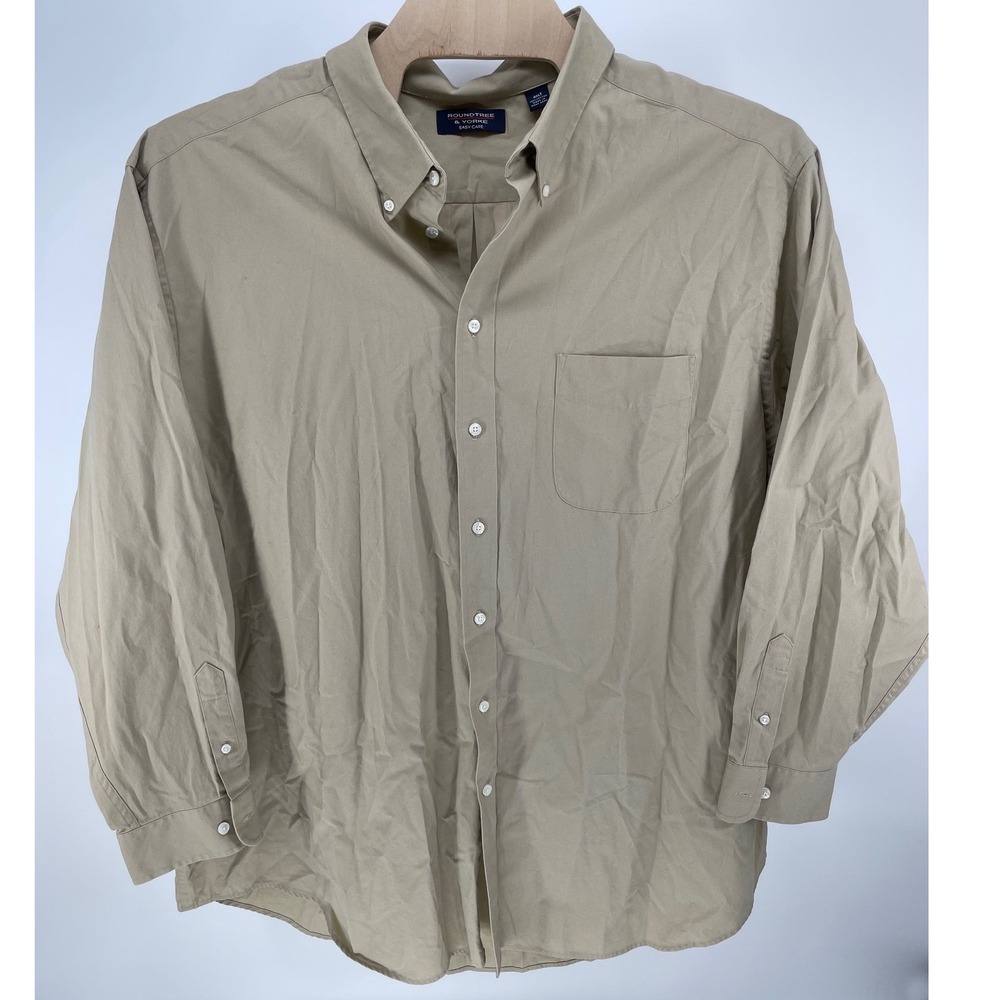 Roundtree & Yorke Button Down Men 4XLT Khaki Excellent Easy Care Long Sleeve